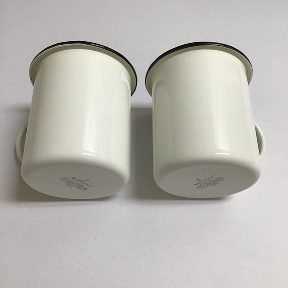 Hearth & Hand Enamelware PAIR Metal Mugs White Black Rim Farmhouse Camping RV - Picture 10 of 11